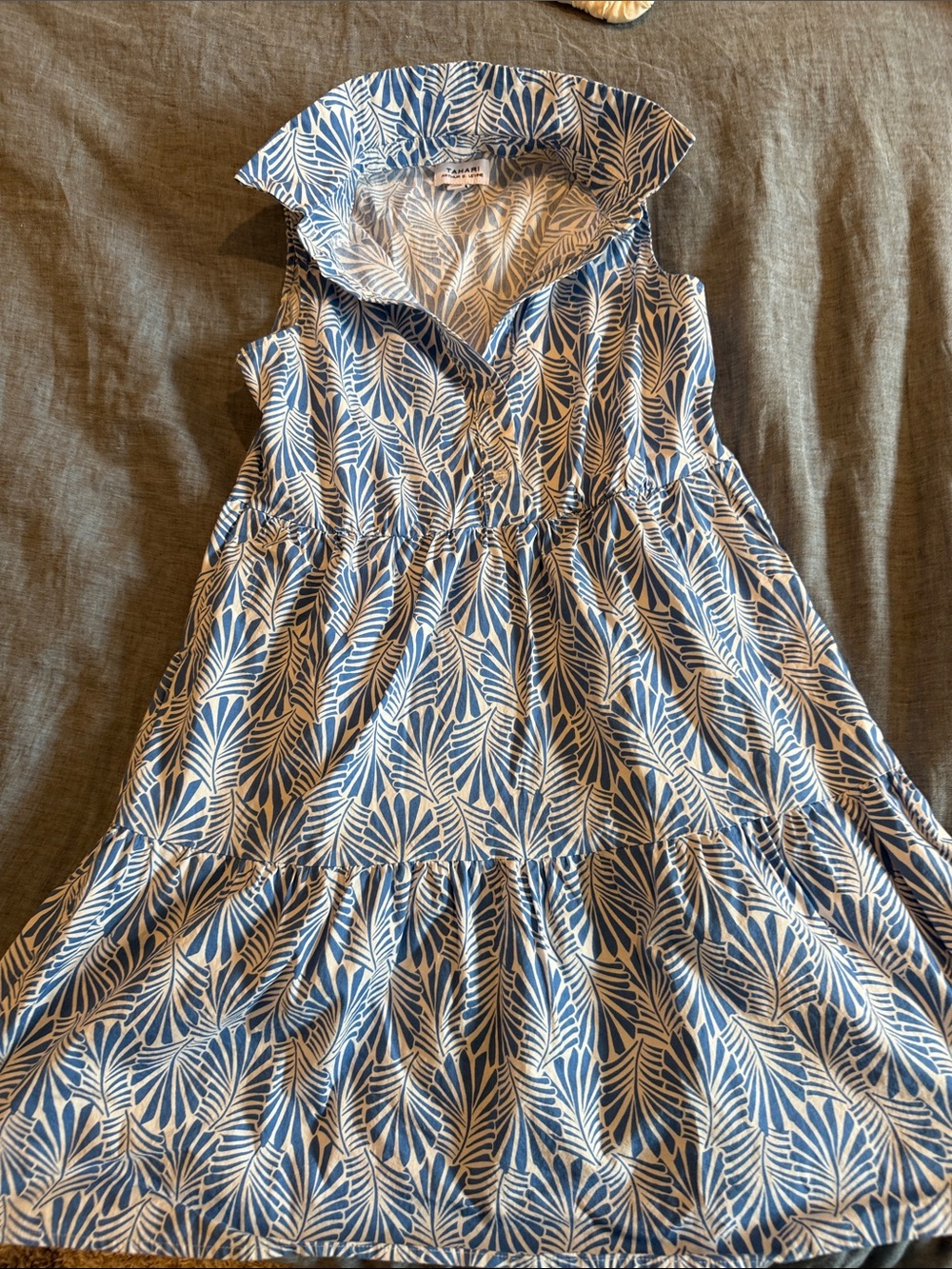 Tahari cotton sundress blue print size XS